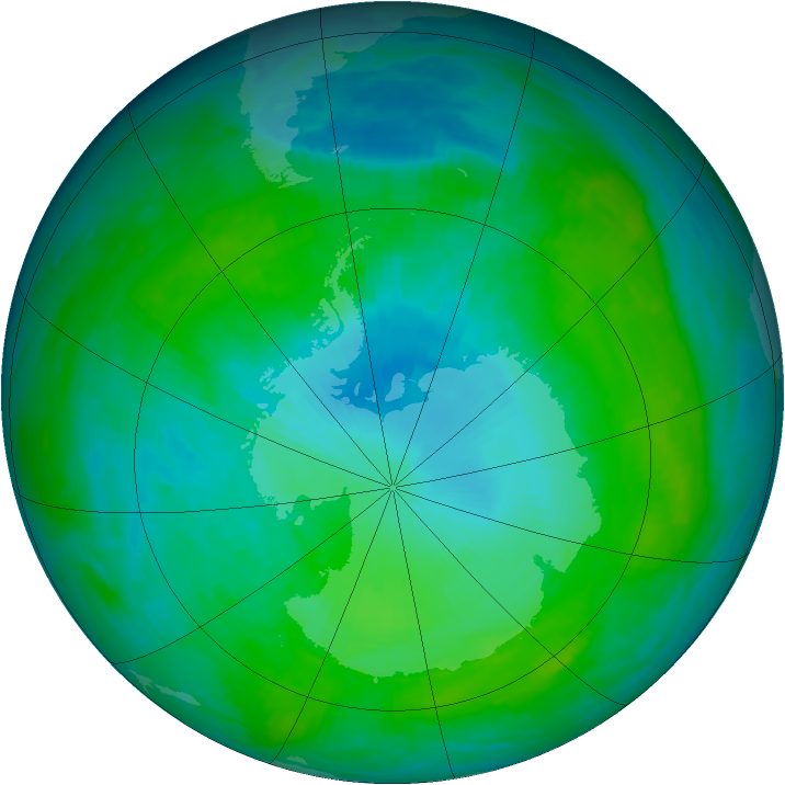 Antarctic ozone map for 31 January 1992
